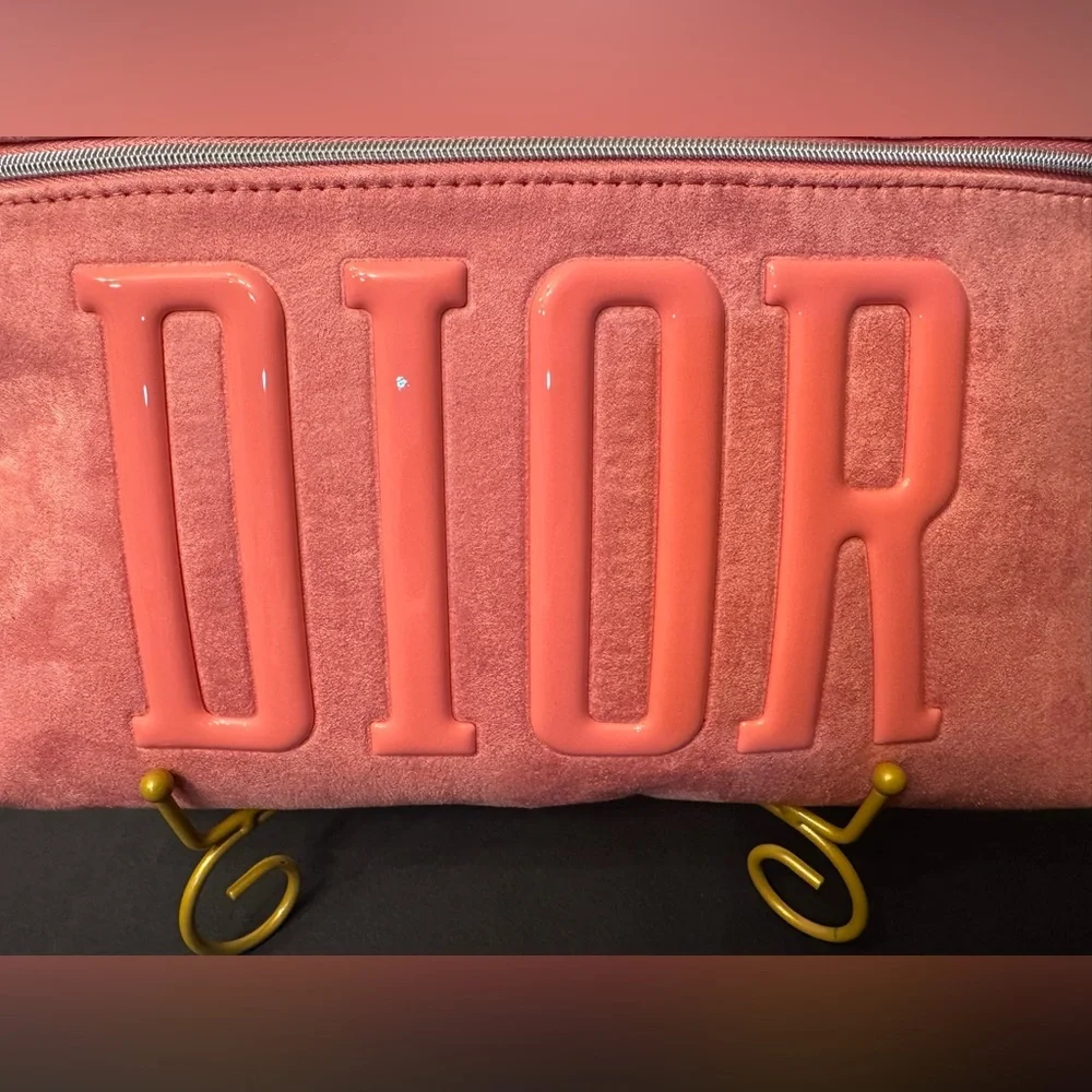Dior Suede Clutch/Cosmetic Bag in Pink - Glossy Logo - Dior Beauté GWP - New